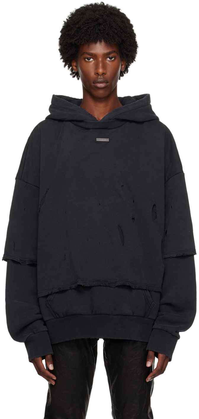 Black Misfit Layered Hoodie