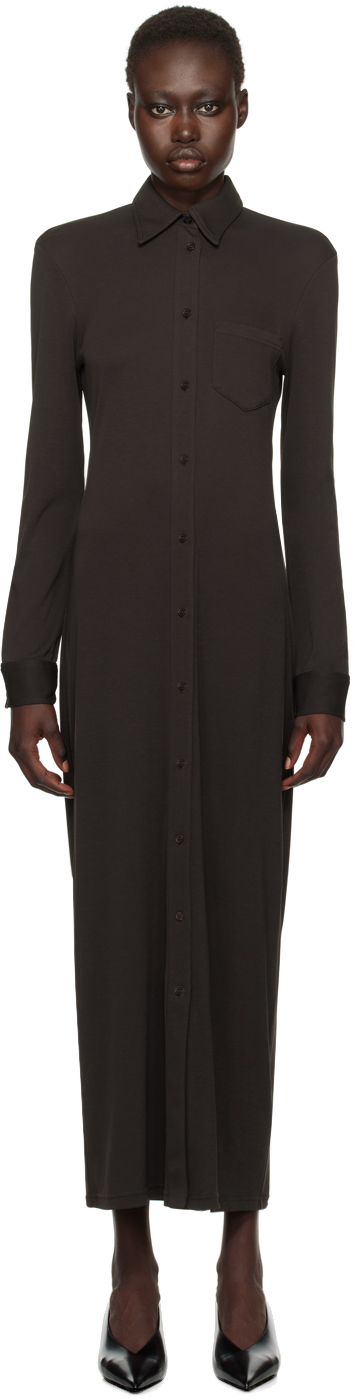 Filippa K Brown Shirt Midi Dress In 9719 Dark Chocolate