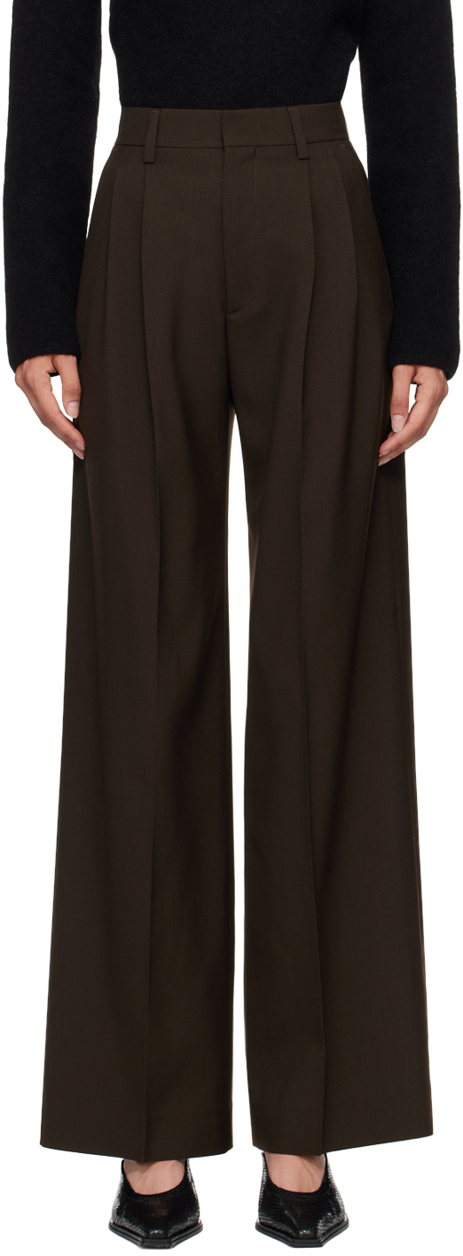 Shop Filippa K Brown Darcey Wool Trousers In 9719 Dark Chocolate