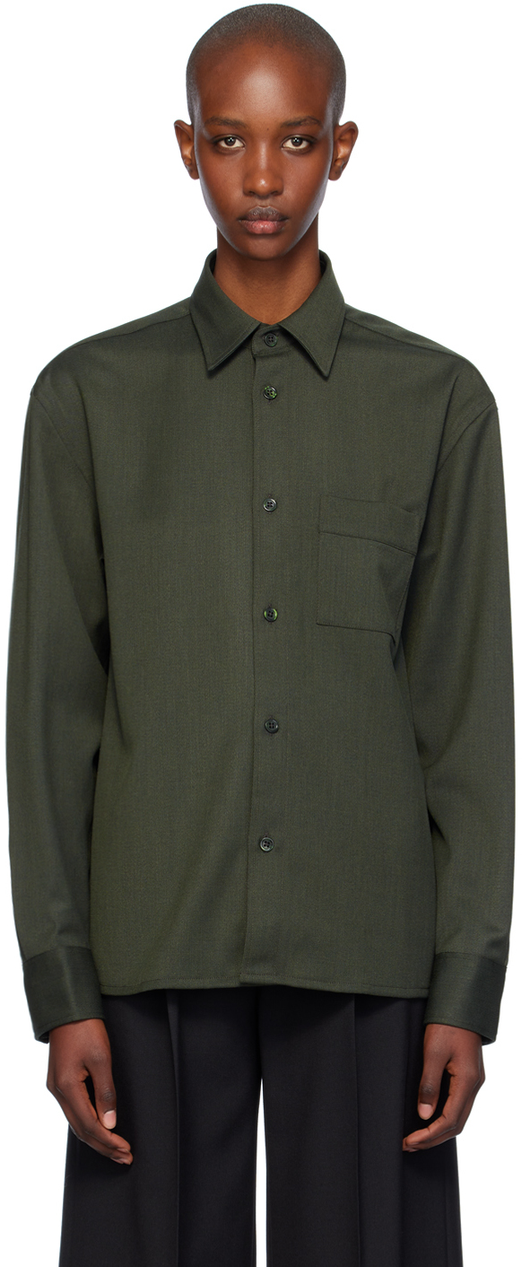 Green Boxy Wool Twill Shirt