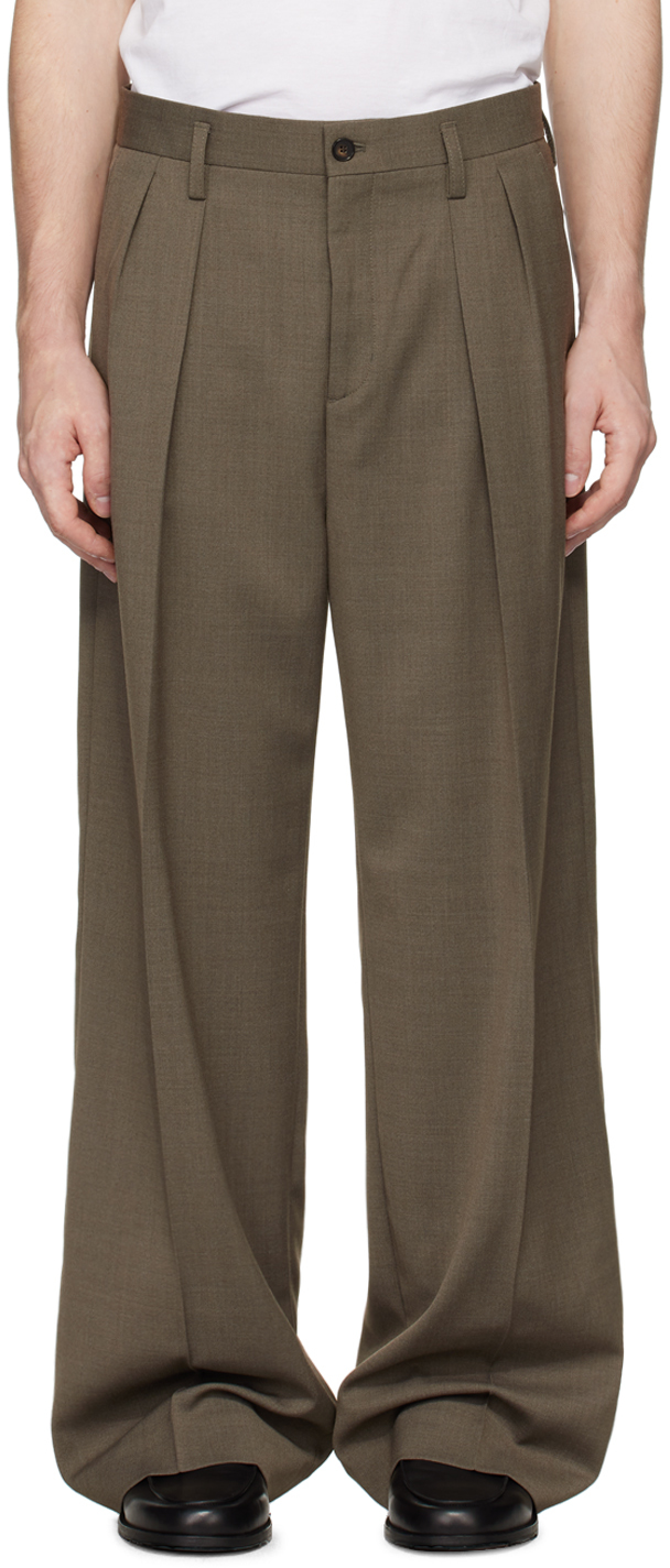 Shop Filippa K Taupe Wide Wool Trousers In Driftwood