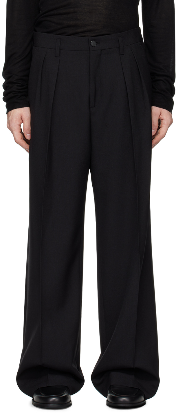 Black Wide Wool Trousers