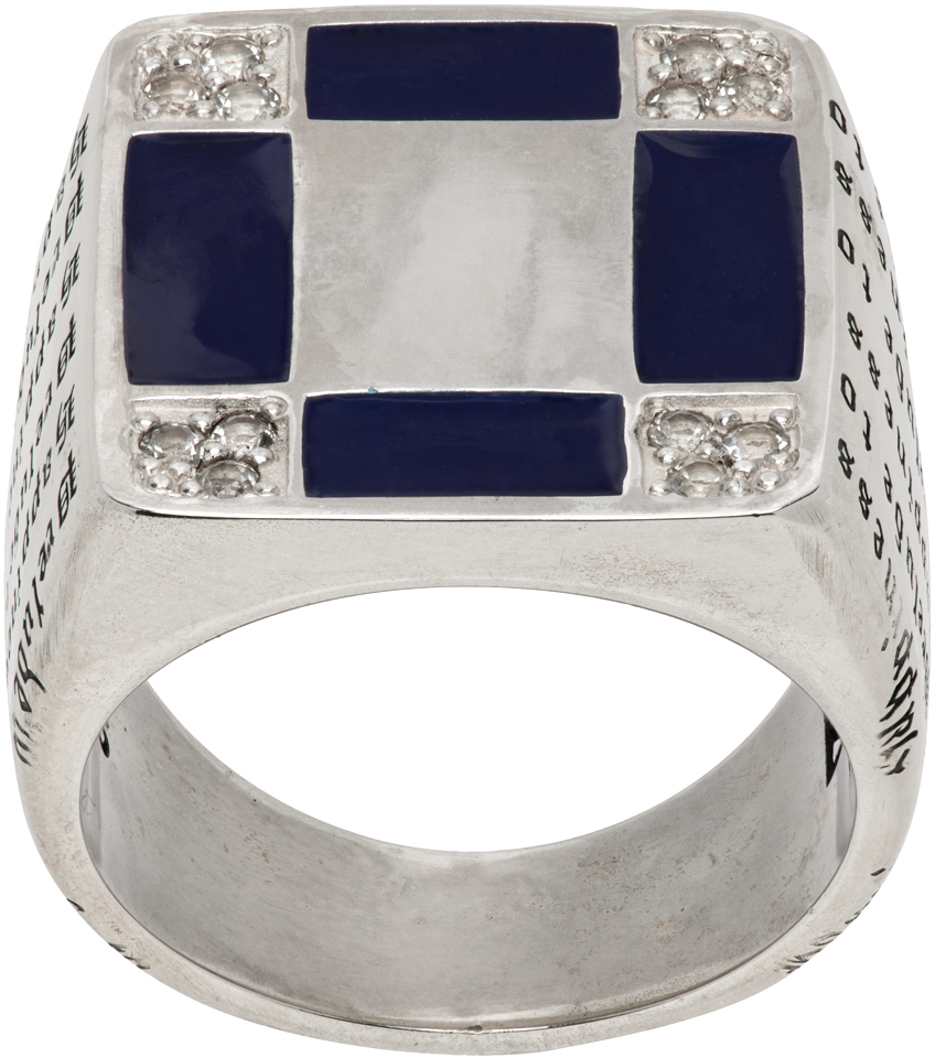 Shop Maple Silver Prelude Signet Ring In Silver 925/navy Resi