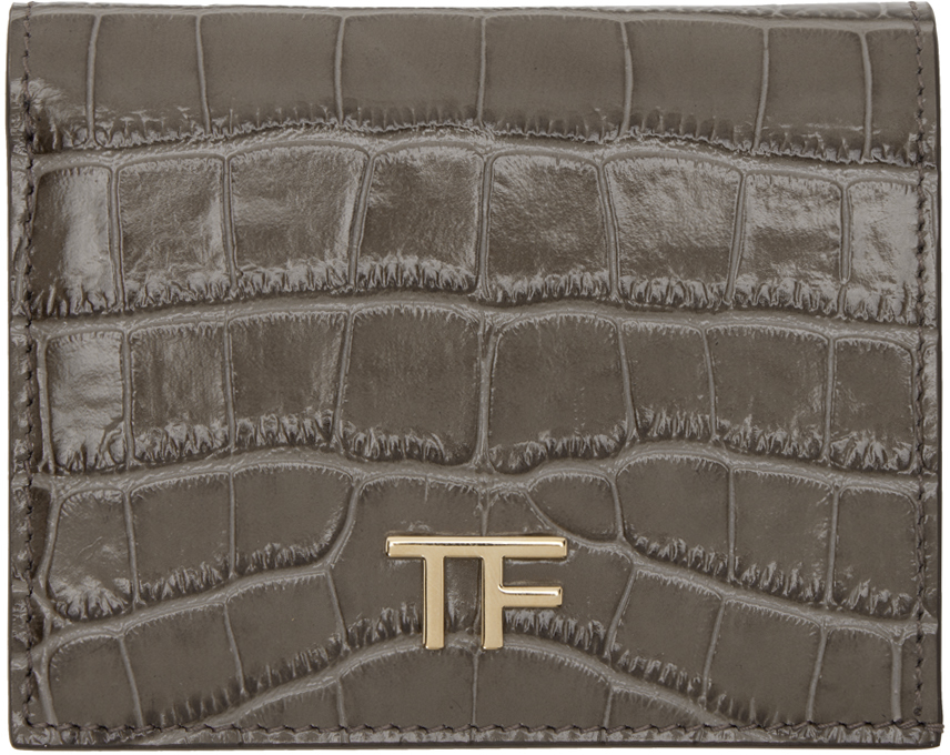 Taupe Shiny Stamped Croc Compact Wallet