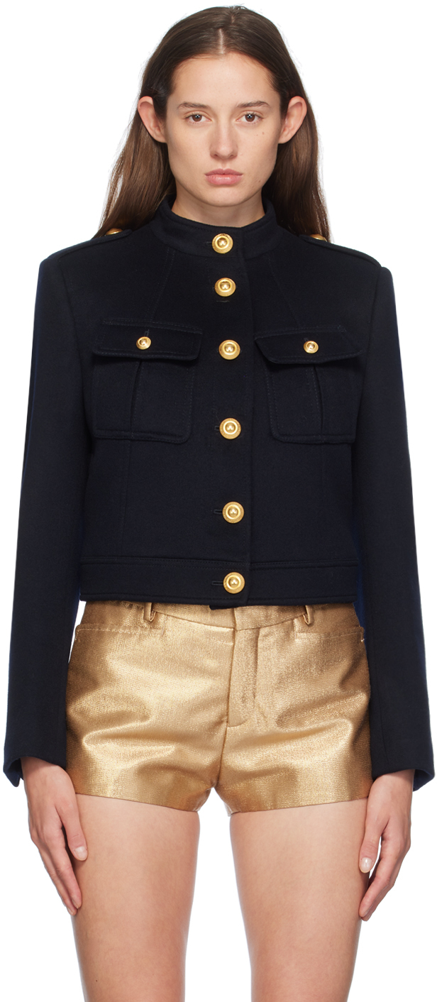 【関税込み】TOM FORD ネイビー Military Chasseur ジャケット TOM FORD: ネイビー Military Chasseur ジャケット | SSENSE 日本