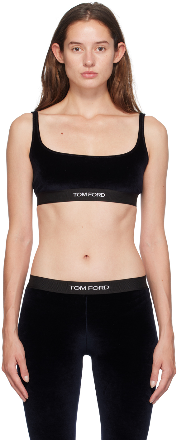 Shop Tom Ford Navy Jacquard-logo Bra In Hb593 Midnight Blue