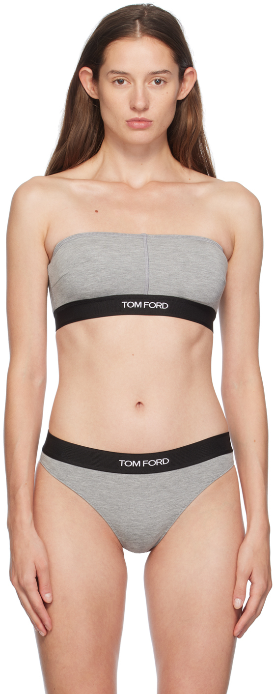 Shop Tom Ford Gray Modal Signature Bandeau Bra In Ig164 Grey Melange