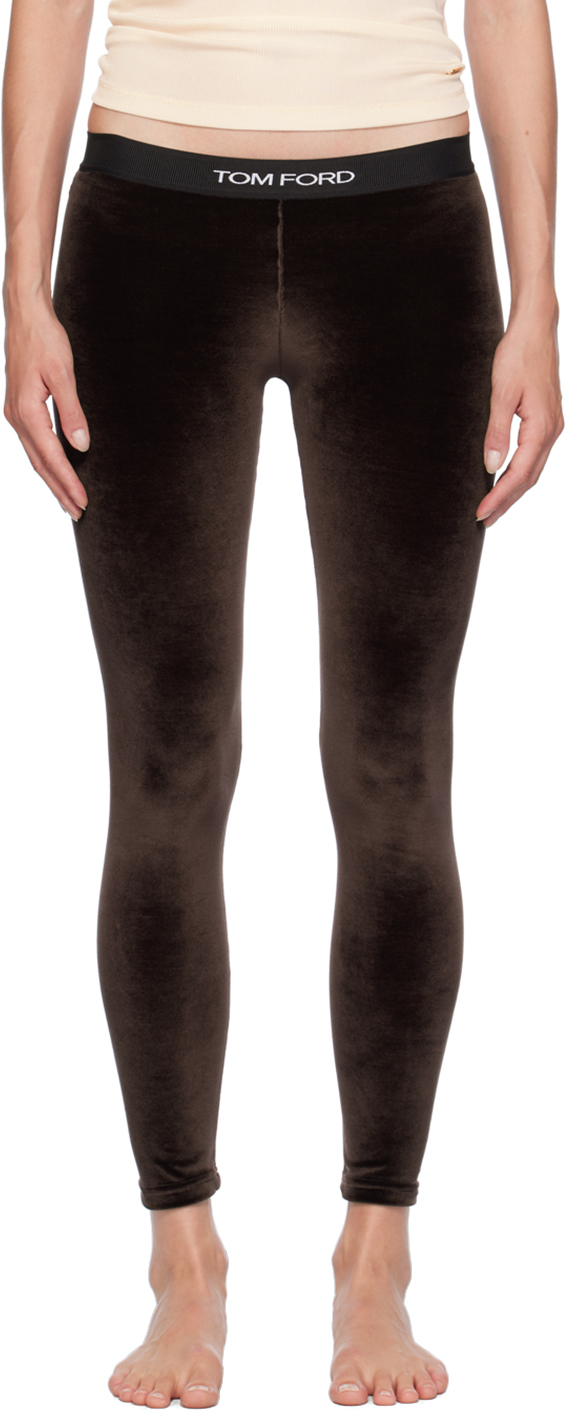 Brown Jacquard-Logo Leggings