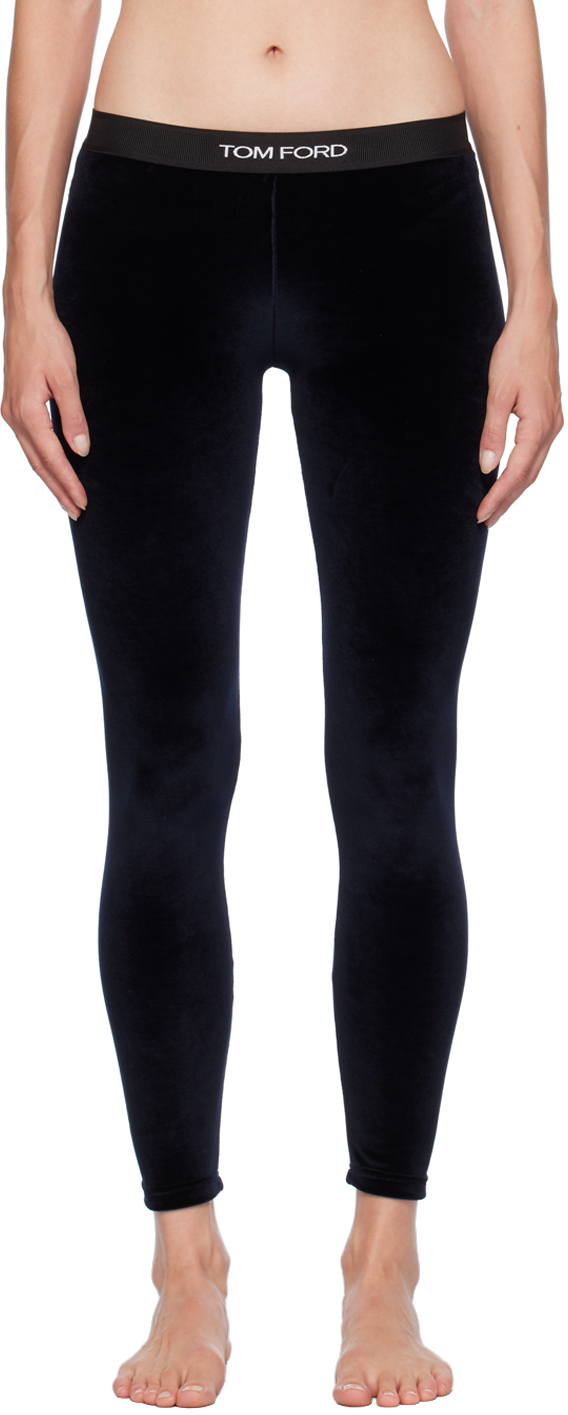 Shop Tom Ford Navy Jacquard-logo Leggings In Hb593 Midnight Blue