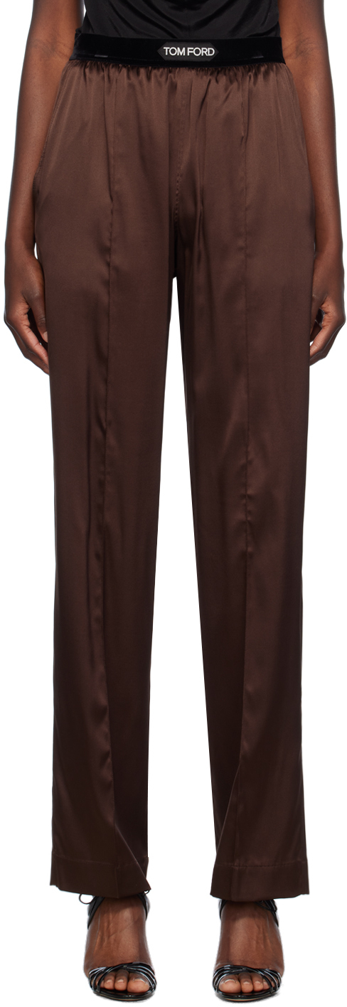 Brown Stretch Silk Pyjama Pants