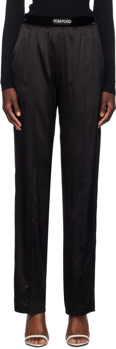 Black Stretch Silk Pyjama Pants