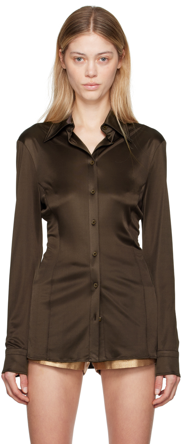 Brown Pointed Collar Shirt