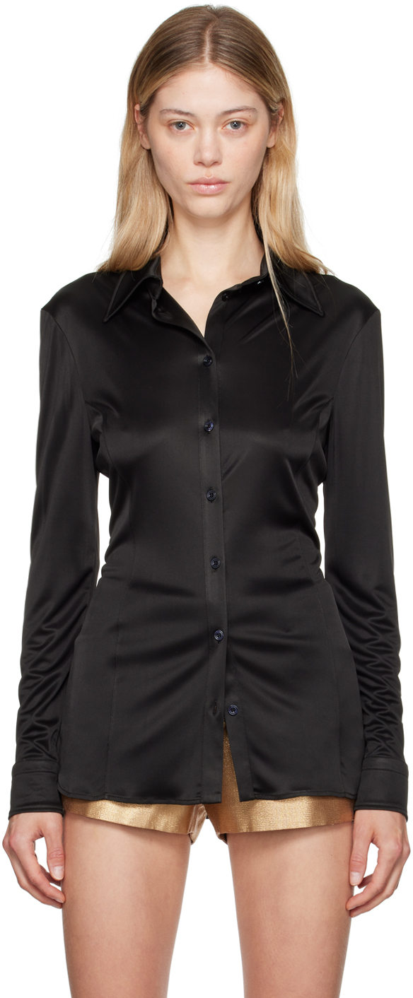 Shop Tom Ford Black Pointed Collar Shirt In Lb999 Black