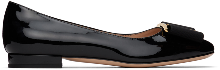 Black Leather & Gros Grain Audrey Ballerina Flats