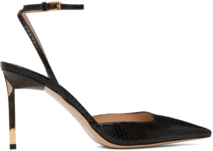 Black Python Slingback Heels