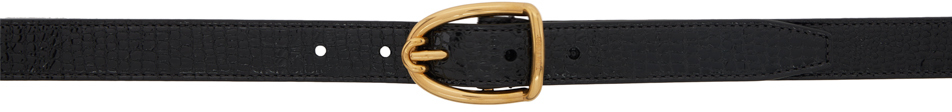 Shop Tom Ford Black Printed Lizard Angled Buckle Belt