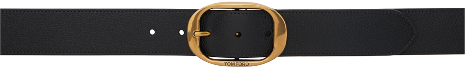 Shop Tom Ford Black Grain Leather Oval Belt