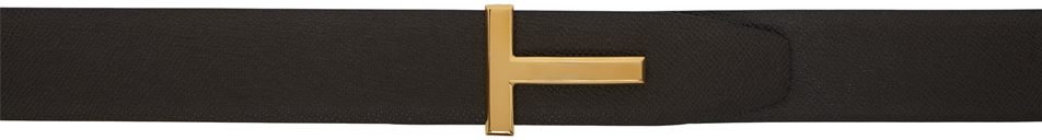 Shop Tom Ford Brown & Black Small Grain Leather T Icon Reversible Belt In Chocolate + Black