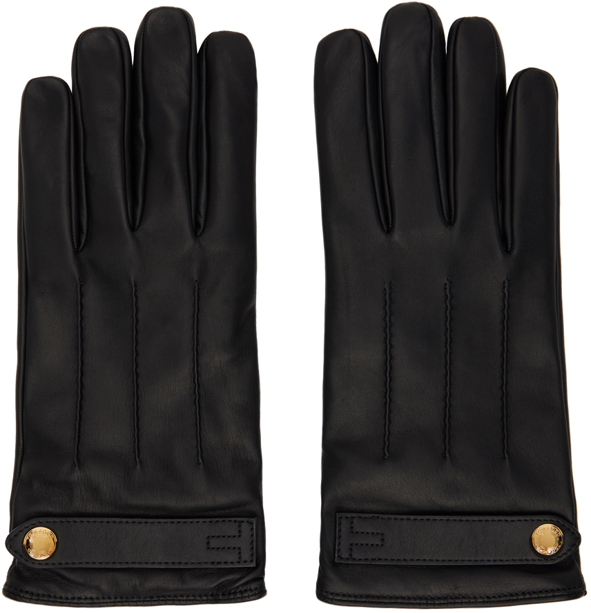 Shop Tom Ford Black Press-stud Leather Gloves