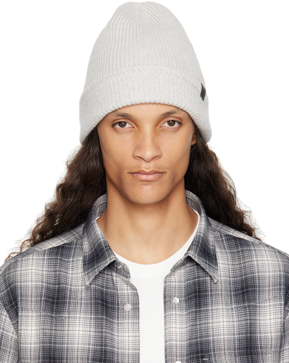 Shop Tom Ford Gray Cashmere Knitted Beanie In Pale Grey