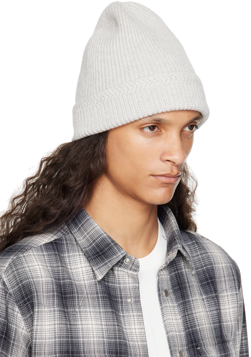 Tom Ford Gray Cashmere Knitted Beanie In Pale Grey