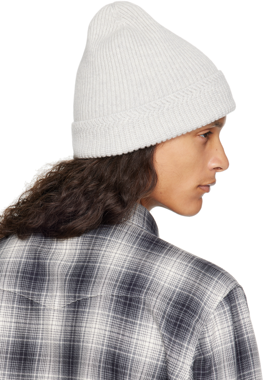 Tom Ford Gray Cashmere Knitted Beanie In Pale Grey