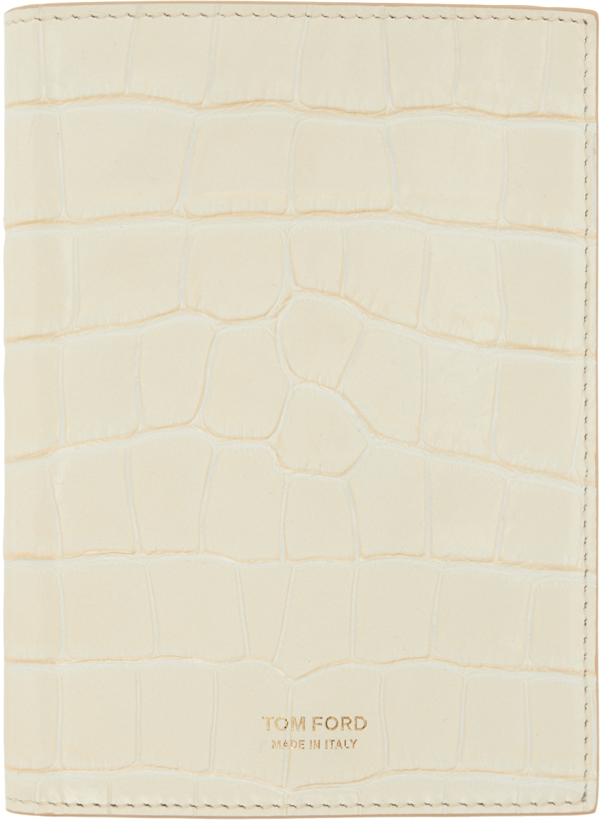 TOM FORD: Off-White Shiny Croc T Line Passport Holder | SSENSE