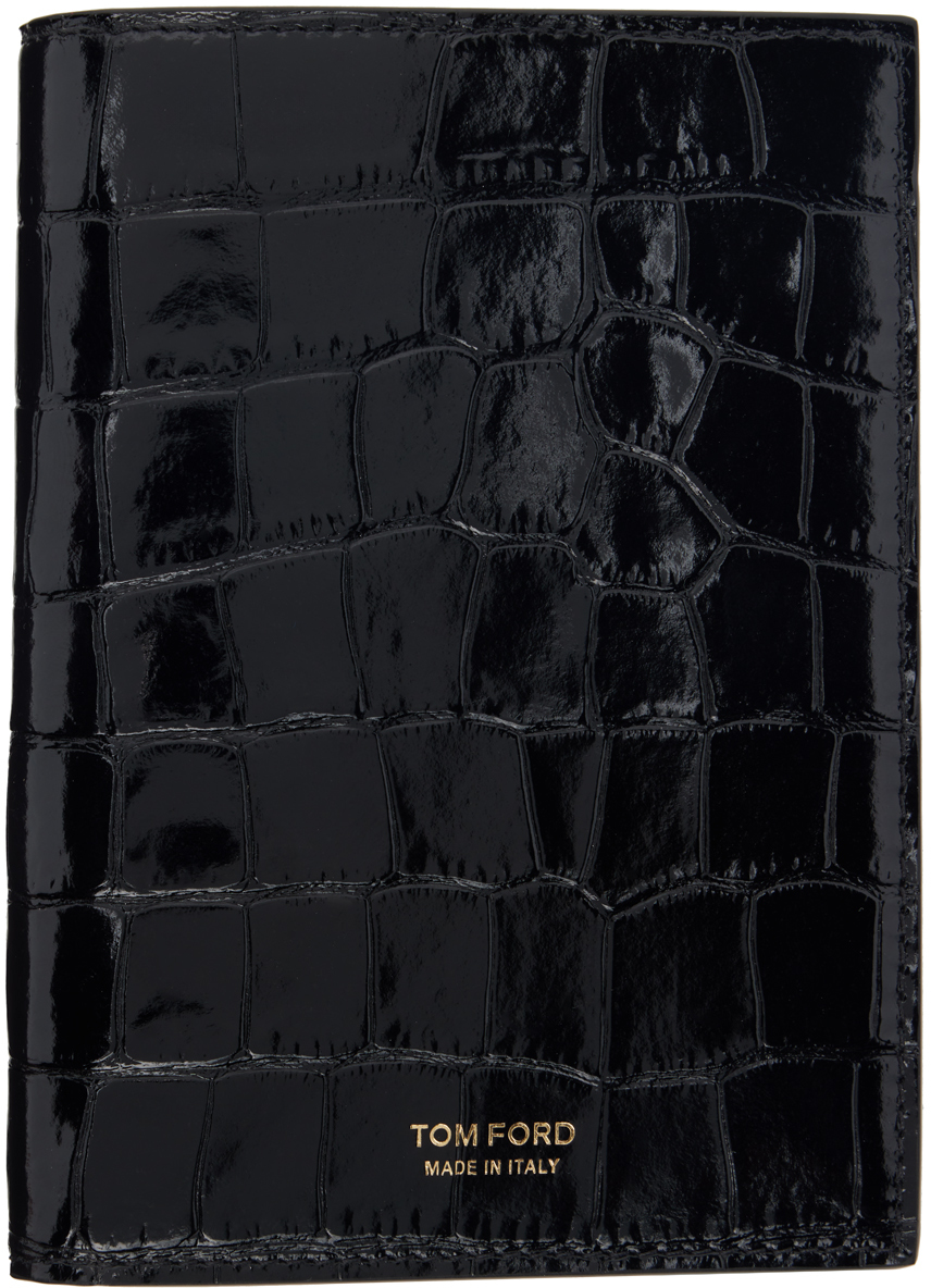 Tom Ford Black Shiny Croc T Line Passport Holder