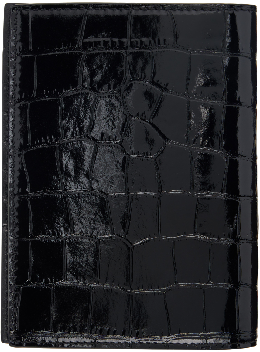 Tom Ford Black Shiny Croc T Line Passport Holder In Black