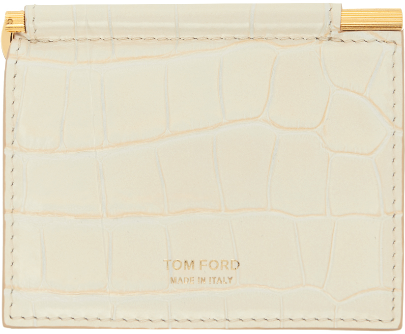 TOM FORD: オフホワイト シャイニー クロコ マネークリップ 二