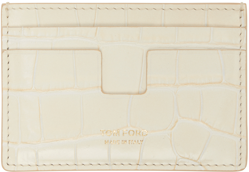 Shop Tom Ford オフホワイト シャイニー クロコ T Line カードケース In Ivory