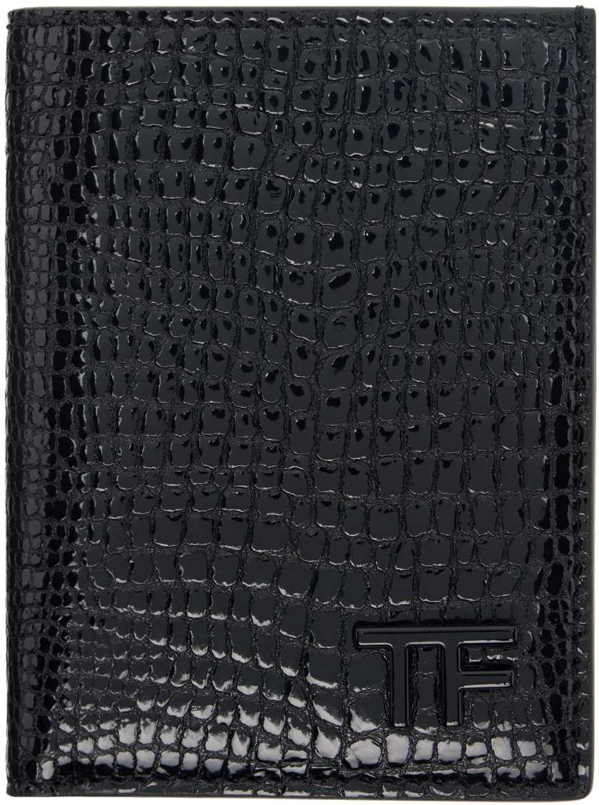 TOM FORD: Black Leather T Line Folding Card Holder | SSENSE Canada