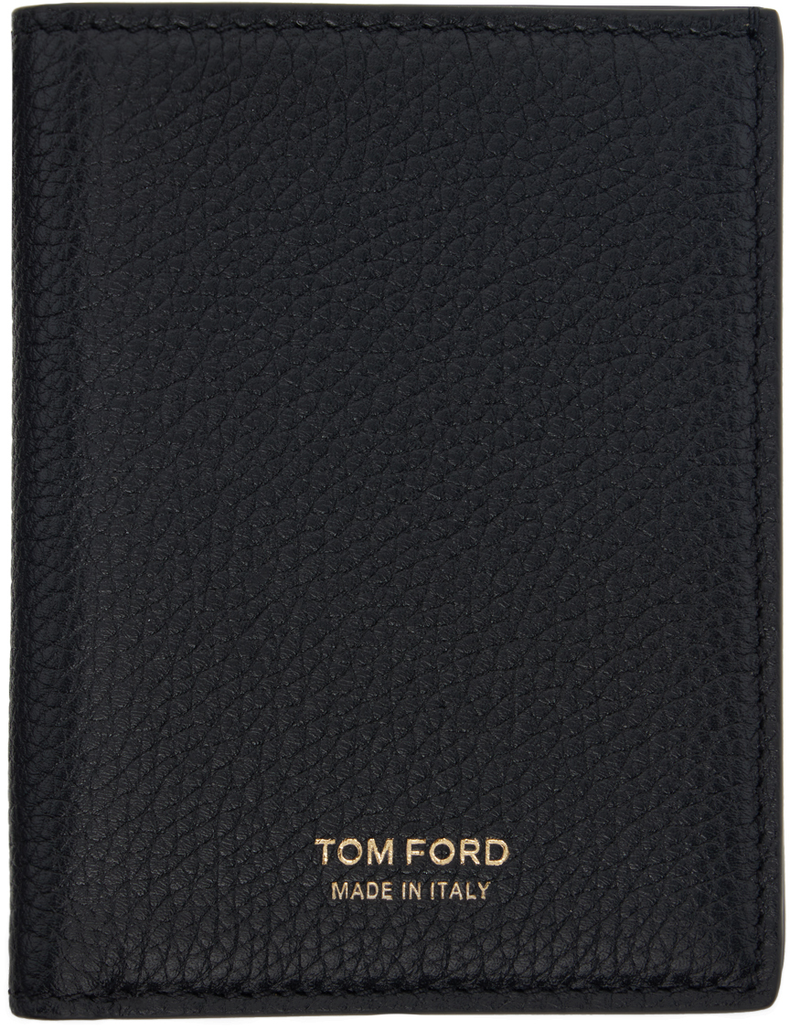 Shop Tom Ford Black Grain Leather Folding Card Holder