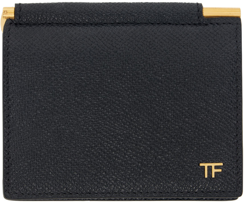 Shop Tom Ford ブラック スモール グレインレザー マネークリップ 二つ折りカードケース In Black