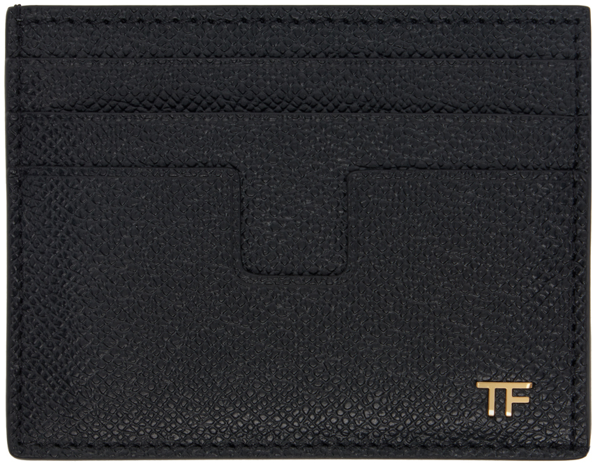 Shop Tom Ford ブラック スモール グレインレザー T Line カードケース In Black