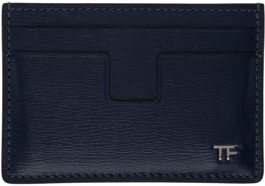 Navy Grain Leather Card Holder