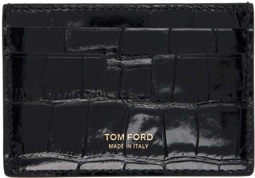 Shop Tom Ford Black Shiny Croc Money Clip Card Holder