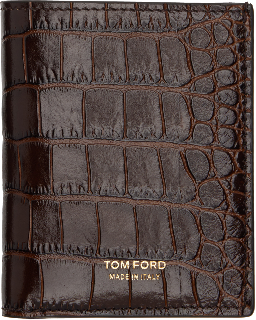 Shop Tom Ford ブラウン グロッシー クロコプリント カードケース In Cognac