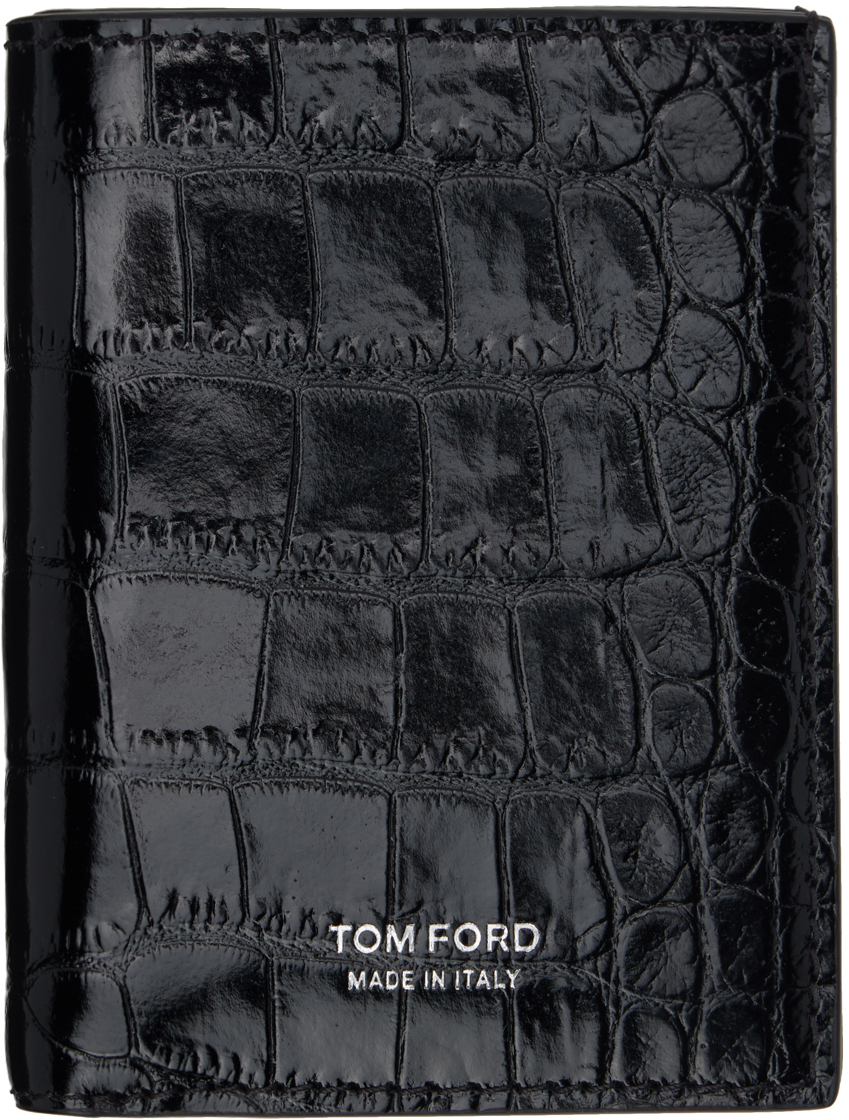 Shop Tom Ford ブラック T Line シャイニー クロコエンボス 札入れ In Black