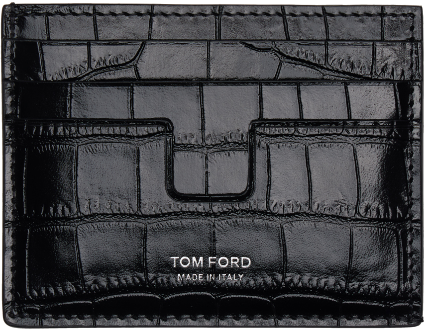 Shop Tom Ford ブラック クロコエンボス カードケース In Black