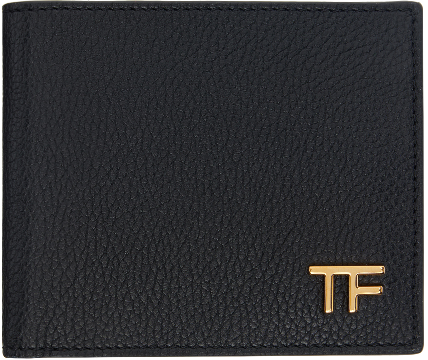 Black Soft Grain Leather T Line Classic Bifold Wallet