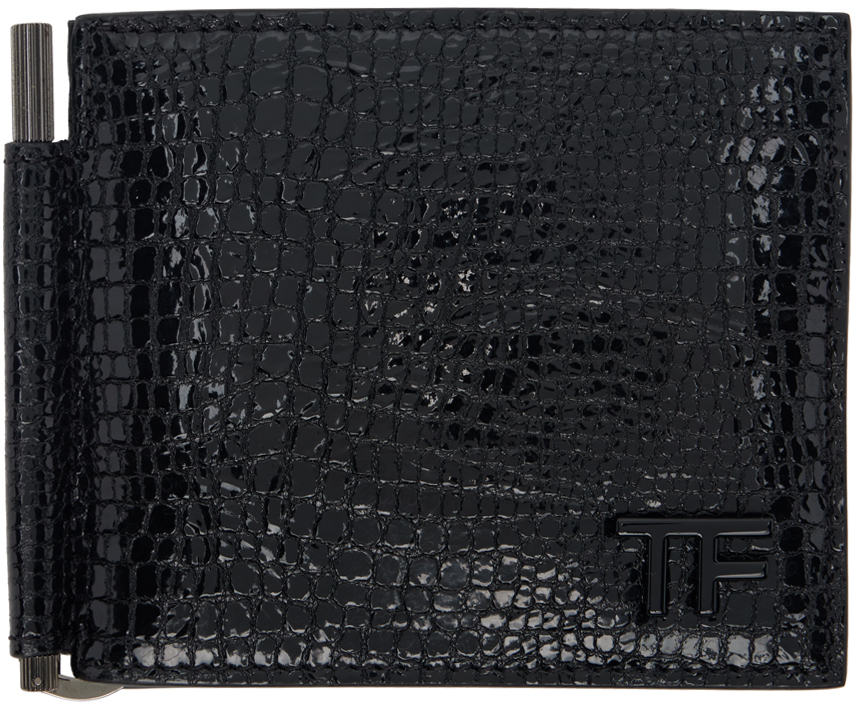 Black Leather T Line Money Clip Wallet
