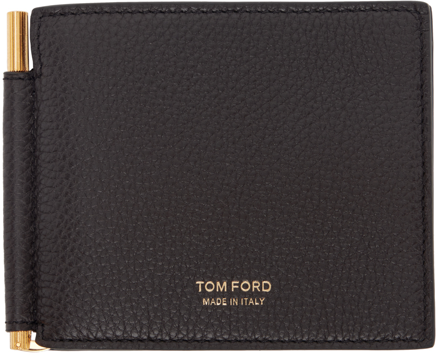 Black Grained Leather Money Clip Wallet