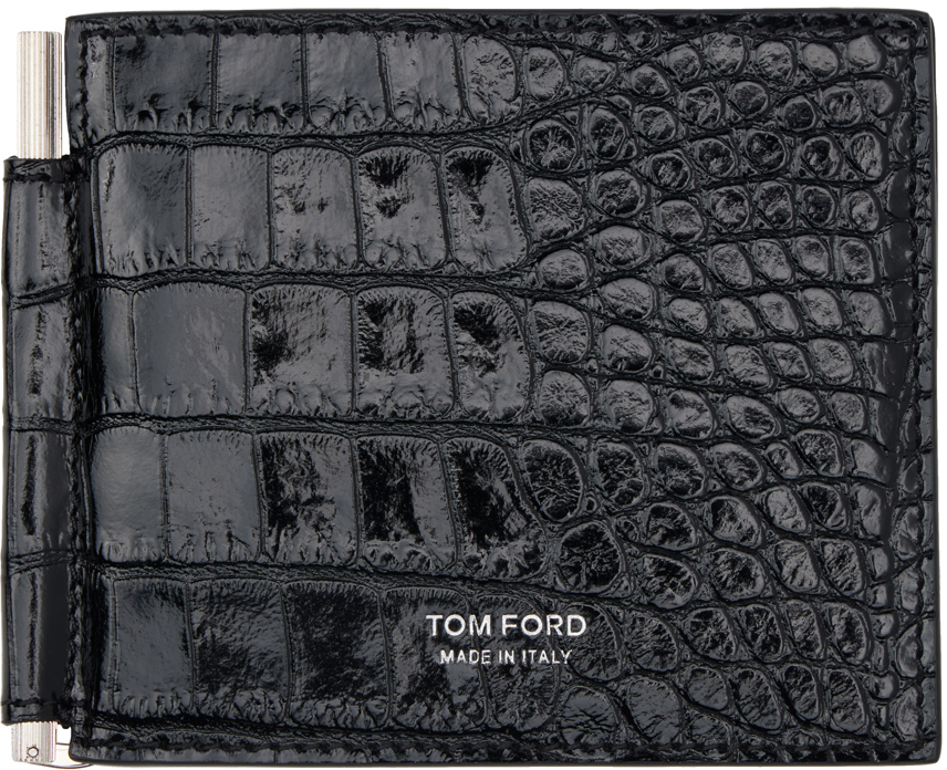 Black Shiny Printed Croc T Line Money Clip Wallet