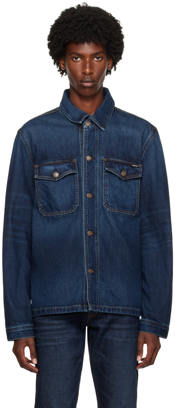 Shop Tom Ford Blue Faded Denim Jacket In Denim Blue