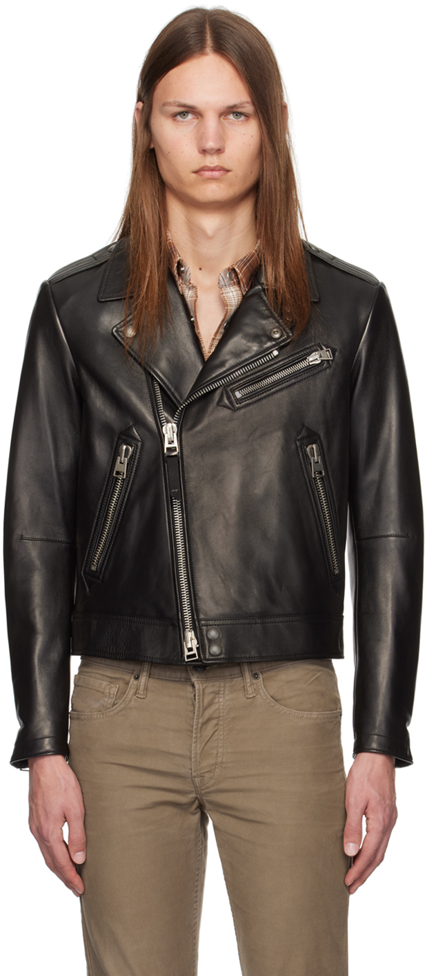 TOM FORD BLACK ASYMMETRIC LEATHER JACKET 