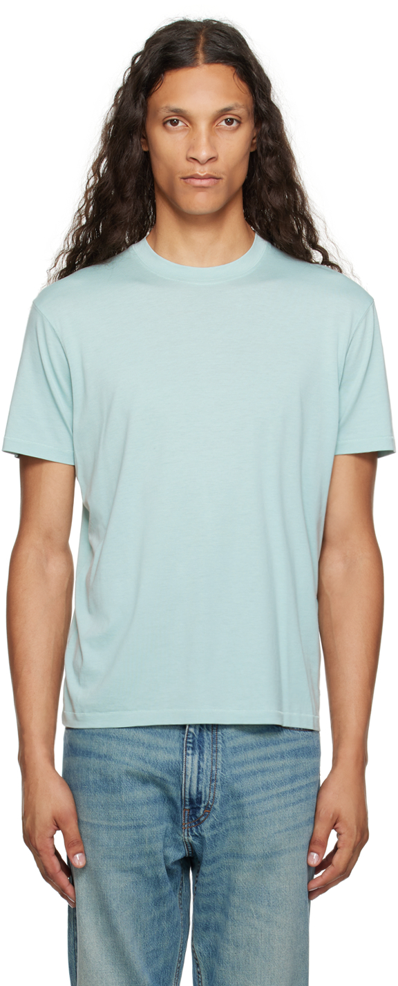 【関税＆送料込み】Tom Ford Blue Crew Neck T-Shirt With Emb TOM FORD: Blue Crewneck T-Shirt | SSENSE