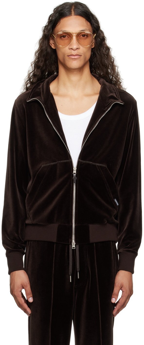 Shop Tom Ford Brown Zip Track Jacket In Deep Brown