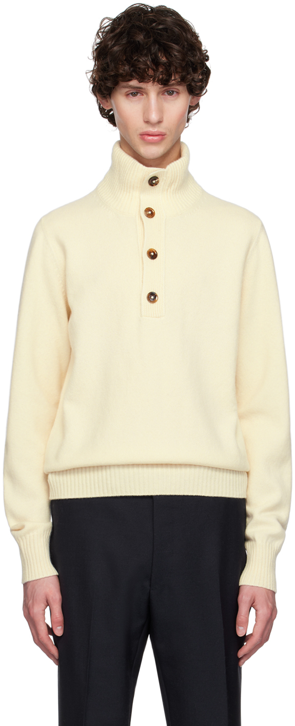Tom Ford Off-white Button Turtleneck In Ivory