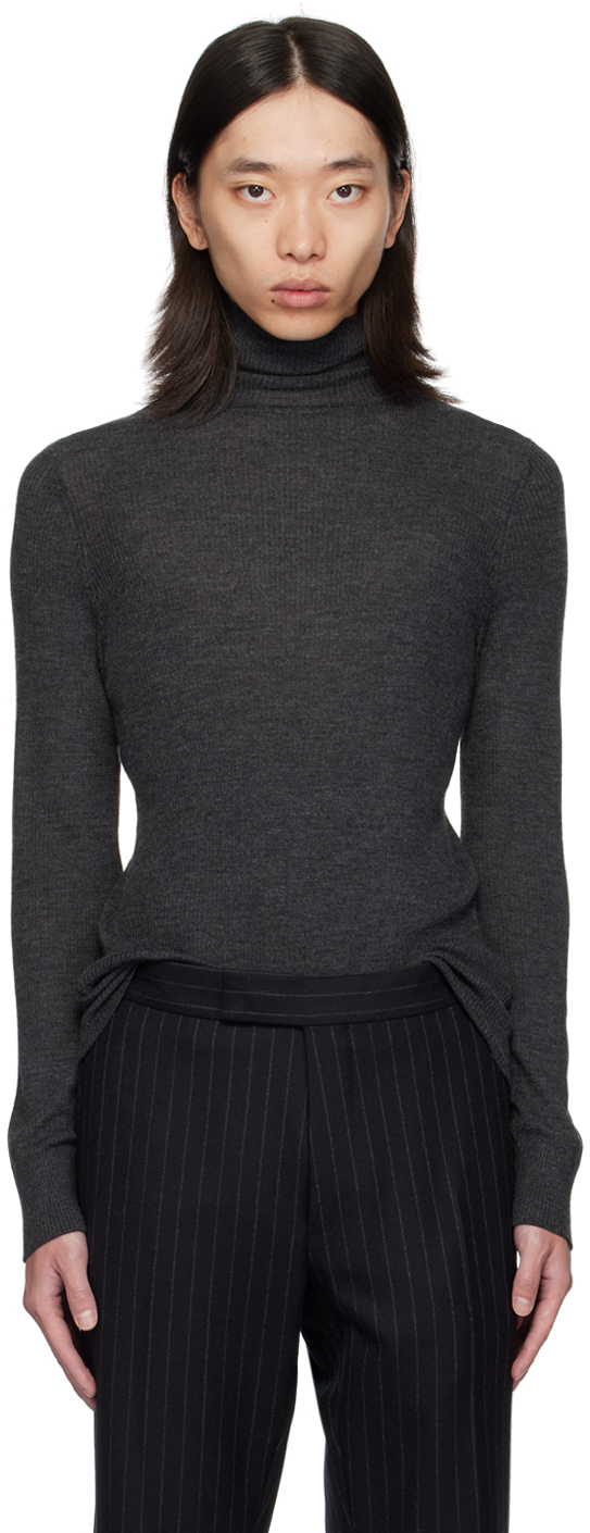 Shop Tom Ford Gray Wool & Silk Turtleneck In Charcoal Melange